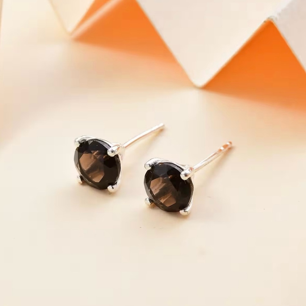 Premium Brazilian Smoky Quartz 2.60 ctw Solitaire Stud Earrings, Sterling Silver